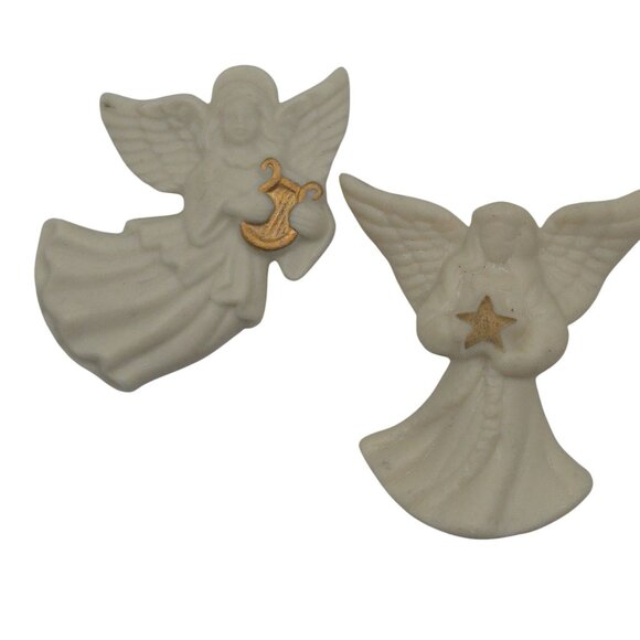 VTG Brooch 2PC Lenox White Stoneware Porcelain Angel GoldTone Religious Keepsake - Picture 3 of 13